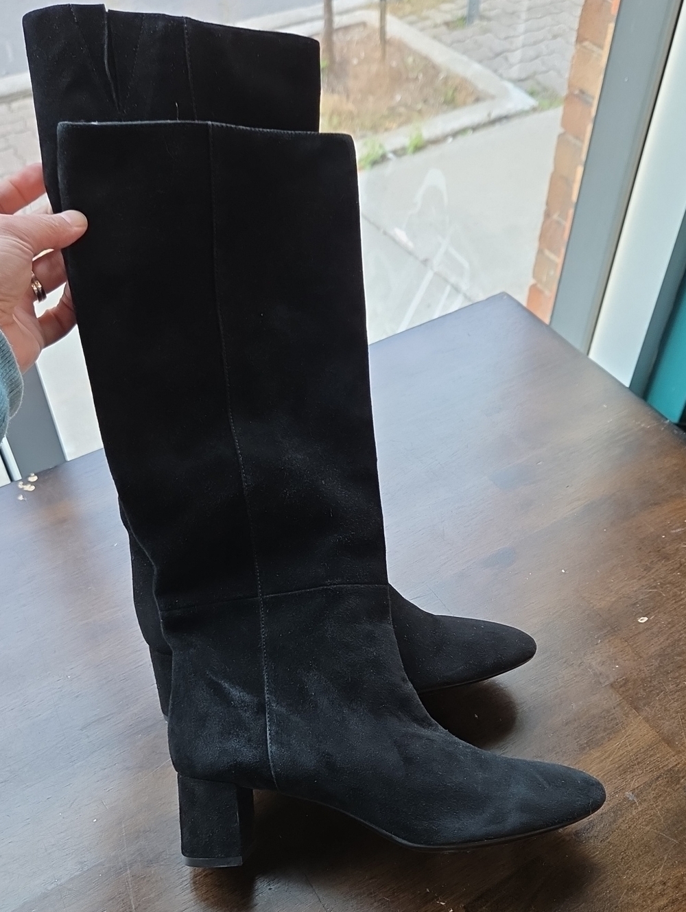 Geox Size EU 38  US 8 Black Suede Over-the-Knee Boots with Block Heel NEW
